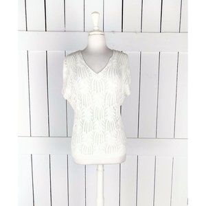 90s vintage crochet knit sheer slouchy ivory sweater top/knit pullover sweater